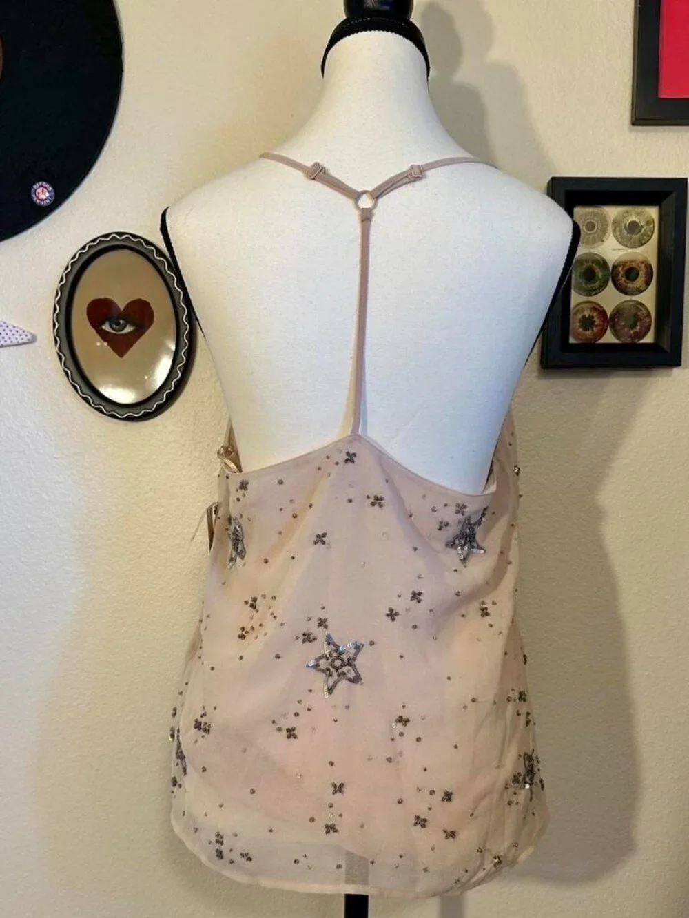 Free People Racerback Pink Sequin Tank Top